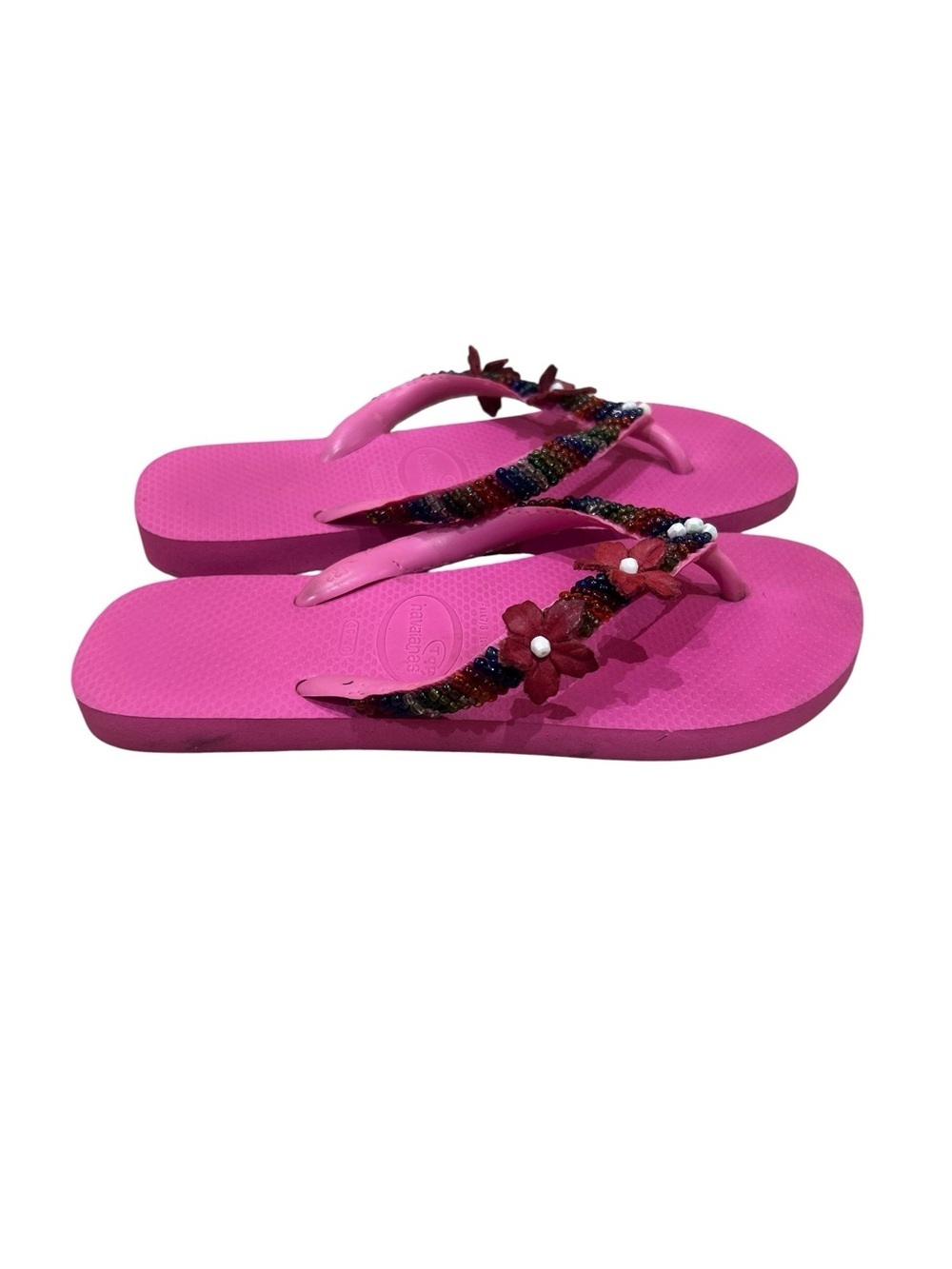 Havaianas Bright Pink Floral Beaded Flip Flops size 8
